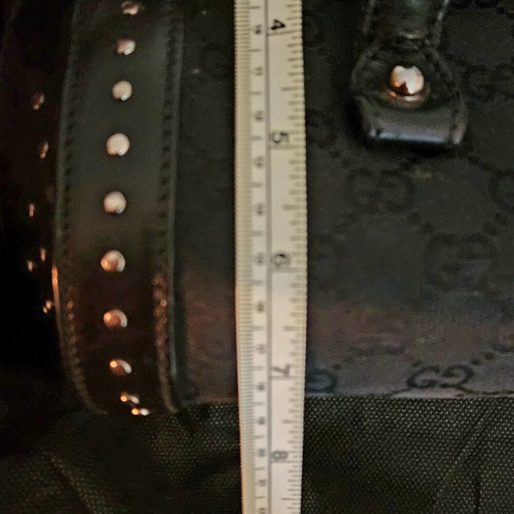Authentic Gucci Monogram Bullet Satchel Handbag with Bamboo Accent & Dust Bag - Picture 14 of 16